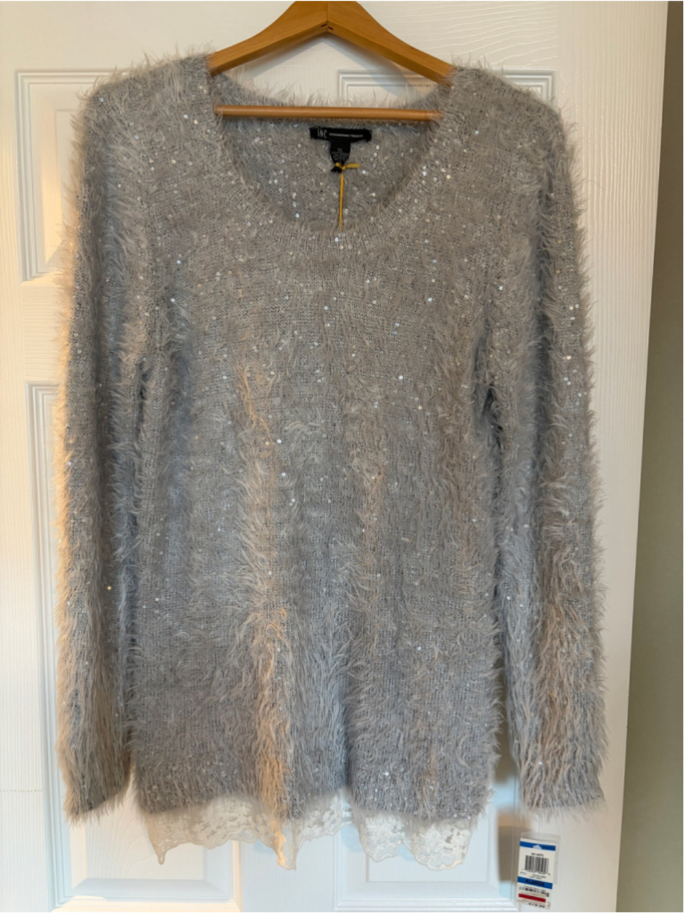 NWT INC International Concepts Sweater XL Angora Feel Sequin Lace Holiday S9